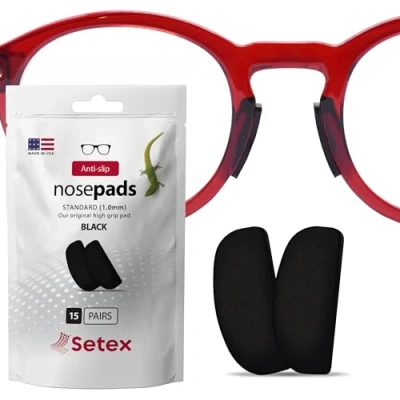 Image of Setex Gecko Grip Glasses Nose Pads (15 Black Pairs) Anti Slip for Glasses, USA Made, Micro Structured Fibers, Ultra Strong and Soft, Self Stick Adhesive, 1 x 7 16 mm