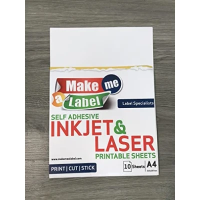 Image of Premium A4 Light Gloss White Paper Self Adhesive Inkjet &amp; Laser Printable Sticker Label Sheets 20