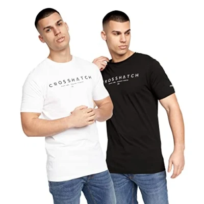 Image of Crosshatch Men&#039;s Premium Half Sleeve Crew Neck T Shirt with Letter Print Logo Design(S,White/Black DICEHOUES)