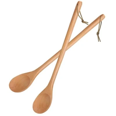 Image of Long Handle Wooden Spoon Cooking Mixing Stirring Multi Purpose 13inch Set of 2