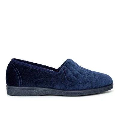 Image of Sleepers Womens Wide Fit Fan Stitched Slippers with Rubber Sole Navy Blue 4 UK