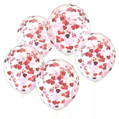 Image of Ginger Ray Clear Balloons with Hearts Confetti 4 Pack Be My Valentine, Latex, Tissue Paper, Multi Colour