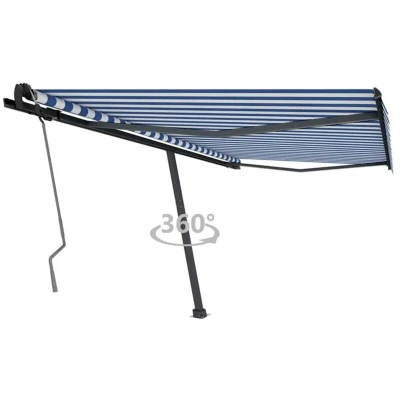 Image of vidaXL Freestanding Manual Retractable Awning 400x350 cm Blue/White