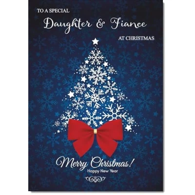 Image of doodlecards Daughter and Fiance Christmas Card Blue Abstract Tree Medium Size for &amp; with Plain Envelope
