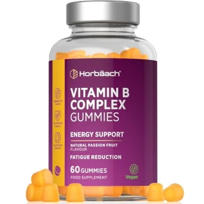 Image of Vitamin B Complex High Strength 60 Vegan Gummies Tablet Alternative with B12, B6, B2, B3, B5, Biotin, Folic Acid, Zinc and Iodine Natural Tropical Flavour by Horbaach