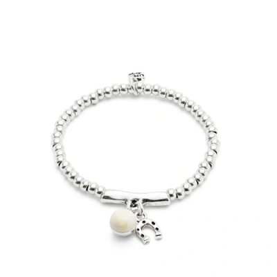 Image of Uno de 50 Sterling Silver Plated and Ivory Murano Glass Horseshoe Bracelet