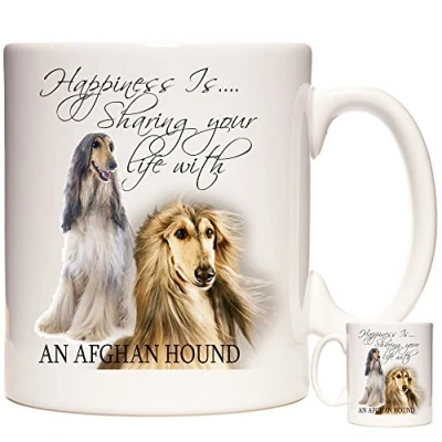 Image of Afghan Hound Gift, Happiness is Sharing Your Life with an Afghan. 11oz Ceramic Gift Mug. for Dog Lovers.