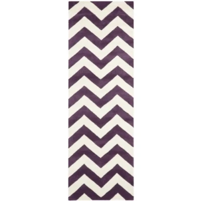 Image of SAFAVIEH Contemporary Rug for Living Room, Dining Bedroom Chatham Collection, Short Pile, in Purple and Ivory, 69 X 213 cm