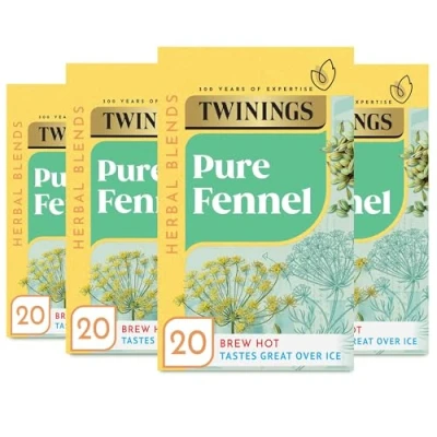 Image of Twinings Pure Fennel Herbal Infusion Flavoured Tea 80 Biodegradable Bags (Multipack of 4 x 20), Soothing Digestive Aid, Caffeine Free, Freshness Guaranteed