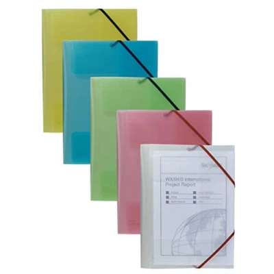 Image of Snopake A4 FileLastic Classic Assorted [Pack of 5] 3 Flap Polypropylene Folder with Elasticated Closure [12639] 12639