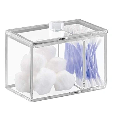 Image of iDesign Clarity Divided Bathroom Canister, Plastic Lidded Box for Cosmetics Balls, Essential Cotton Bud Storage Jar, Clear, One Size