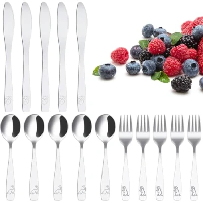 Image of HAIJED 15Pcs Kids Toddler Cutlery Set, Stainless Steel Fork Spoon and Cutter Baby Knife Spoon, Flatware Set Dishwasher Safe for Children