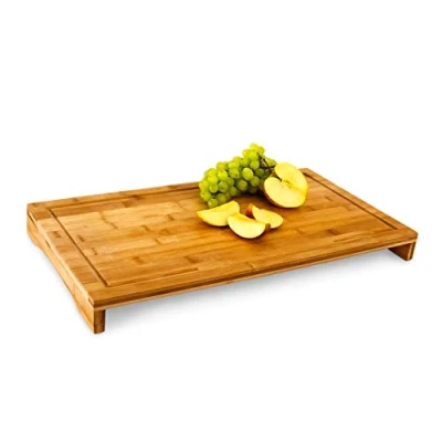 Image of Relaxdays Bamboo Chopping Board, Size: 4.5 x 52 29 cm, Wooden Cutting Serving Board with Juice Groove and Counter Edge, Brown