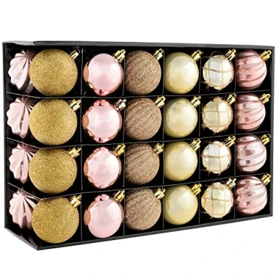 Image of WeRChristmas Shatterproof Luxury Christmas Tree Baubles 48 Piece, Champagne/Mauve
