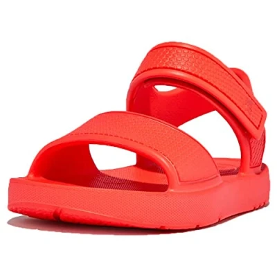 Image of Fitflop Iqushion Kids Junior Ergonomic Back Strap Sandals, Neon Orange, 11 UK Child
