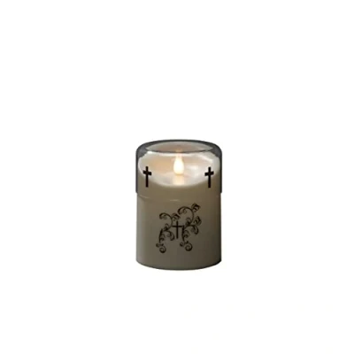 Image of Konstsmide Candle LED Memorial Light, with 8 Hour Timer, 1 Flickering Warm White diode, Battery Operated, Outdoor (IP44), 2 x D 1.5 V (Excl)