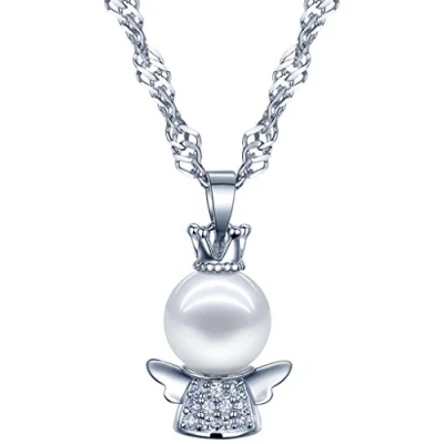 Image of Yumilok Jewelry 925 Sterling Silver Pearl Guardian Angel Pendant Necklace for Women/Girls