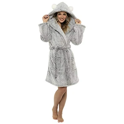 Image of undercover lingerie Ladies Pom Hooded Robe LN1160 Charcoal 16 18