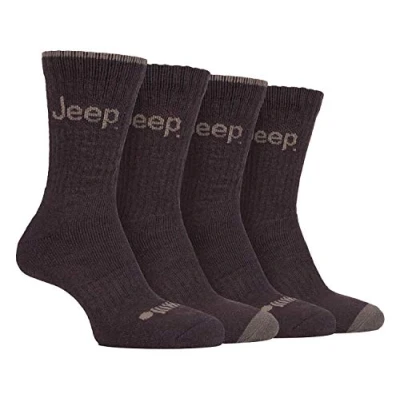 Image of Jeep 4 Pairs Mens Anti Blister Thick Cushioned Luxury Boot Socks for Outdoor Activities Hiking Walking Trekking (6 11, Brown/Earth)