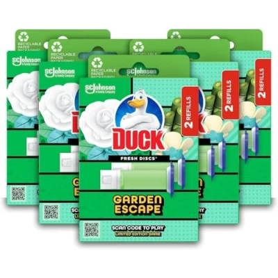 Image of Duck Fresh Discs Toilet Cleaner Refill Twin Pack, Prevents Limescale Build Up, Fights Stains That Harbour Germs, Garden Escape Fragrance, Pack of 5 (Total 10 x Tubes)