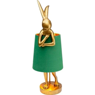 Image of KARE Design Table Lamp Animal Rabbit, Gold and Green, Shade Linen, Bar Steel, Bedside Lamp, Elegant Lighting, Room Decor, Bedroom, Living Room, Bulb not Included, 68x23x26 cm
