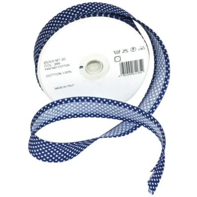 Image of Inastri 25/ 5/ 5 mm Cotton Bias Binding in Blue Polka White 266