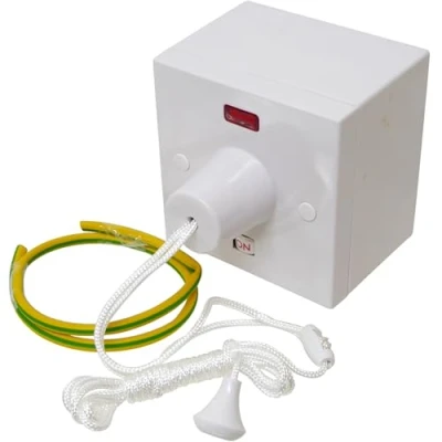 Image of 50A Shower Switch Ceiling Pull Cord Supplied with 47mm Surface Pattress Box 50 Amp
