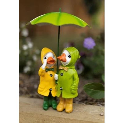 Image of Garden Mile Duck with Umbrella Outdoor Ornaments Novelty Sitting Standing Patio Decorations Figurines Statues Sculpture Waterproof Weatherproof, (Duck Couple)