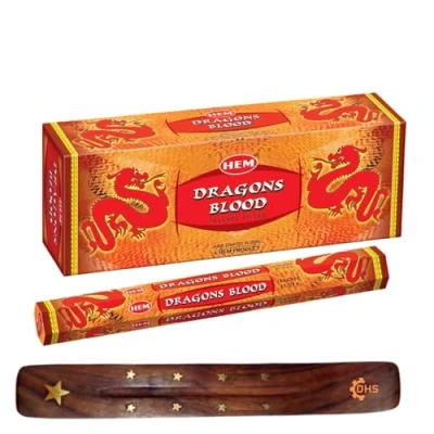 Image of HEM Incense sticks Dragons Blood Pack of 6 with DHS stick holder for Aromatherapy, Spa, Yoga, Meditation, Healing, Spirituality and Relaxation…