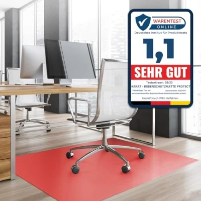 Image of KARAT Neo Floor Protection Mat for Hard Floors, Mat, Office Chair Parquet, Laminate, Chair, Thickness: 1.5 mm (Red, 90 x 50 cm)