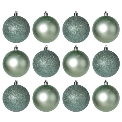 Image of Mint Green Christmas Tree Baubles Decorations Glitter Matt Set of 12