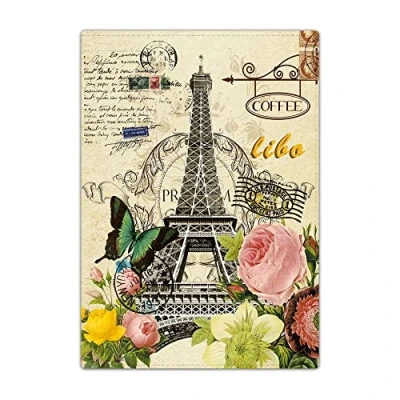 Image of Passport Holder Cover, PU Leather Travel Wallet Case Organiser for Passport, Business Cards, Credit Boarding Passes (Retro Eiffel Tower)