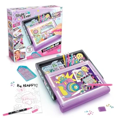 Image of Style 4 Ever Diamond Art 3 in 1 LED Case, Create Amazing Posters and Stickers, Light up Board for tracing, Easy Storage, Purple