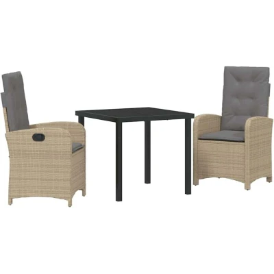 Image of vidaXL 3 Piece Garden Dining Set with Cushions Beige Poly Rattan