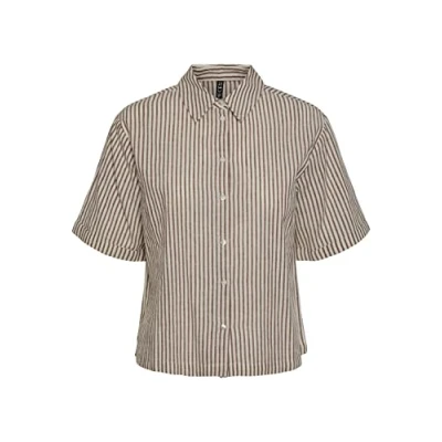 Image of PIECES Women&#039;s PCLORNA SS Shirt BC Blouse, Chocolate Fondant/Stripes:Stripes, M