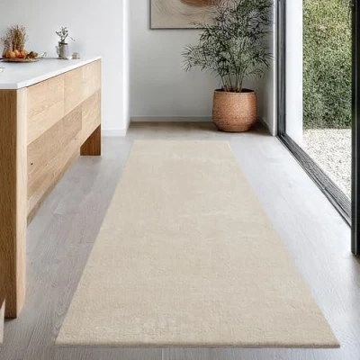 Image of the carpet Relax Rug, Modern, Fluffy, Short Pile, Non Slip Underside, Washable up to 30C, Super Soft, Fur Look, Beige, 80 x 300 cm