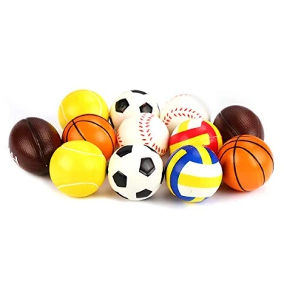 Image of VEYLIN 12 Pieces Soft Foam Sponge Sports Balls Mini Football Basketball Tennis Baseball Rugby and Volleyball for Kids