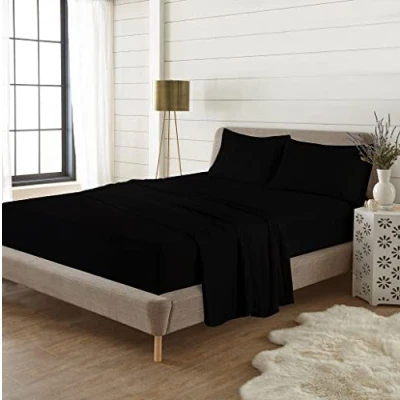 Image of 100% Brushed Cotton Flannelette Thermal Fitted Sheets Super Soft Warm Cosy Luxury Plain Sheet (Black, Single)