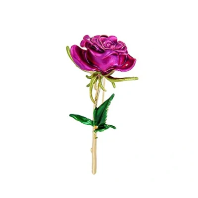 Image of Classic Enamel Rose Flower Brooches For Women Alloy Weddings Office Casual Brooch Pins Fashion Luxury Pin Gifts (purple)