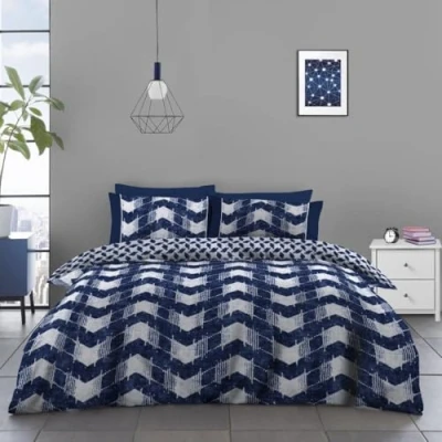 Image of Super Dreamer 4 Piece Complete Bed Set Geometric Duvet Cover King Size Reversible Bedding &amp; Linen Polycotton Quilt With Fitted Sheet and Pillowcases
