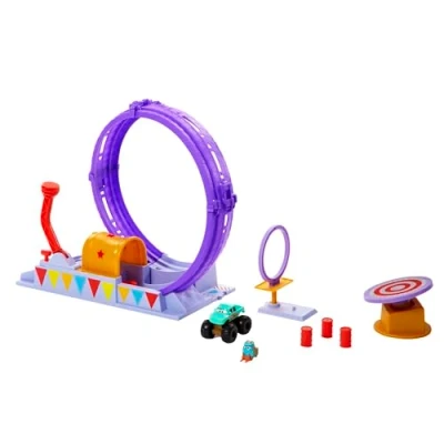 Image of Mattel Disney and Pixar Cars On The Road Showtime Loop Playset with Ivy Monster Truck, Launcher Movable Target, Toy Gift for Kids, HGV73