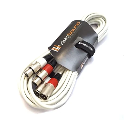 Image of 2 x Male XLR to Female Balanced Microphone Twin Lead/Audio Patch Cable 3 Colours (5m white)