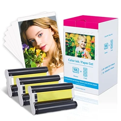 Image of Compatible Canon Selphy CP1500 Ink and Paper for Photo Printer CP1300 CP1200 CP910 CP800 CP780 4x6 inch 10x15cm, KP 108IN 3xKP 36IP 108 Sheets 3 Colour Cassette