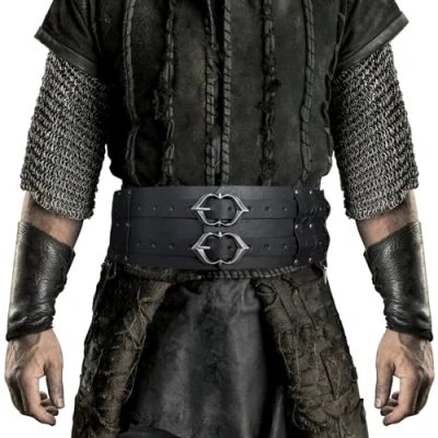 Image of HiiFeuer Viking Wide Belt, Medieval Faux Leather Armor Belt Knight Corset LARP Costume (Black B)
