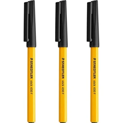 Image of STAEDTLER Fine 0.3mm 430 Stick Ballpoint Pens Writing Pen Smooth Black Ink Pack Of 3