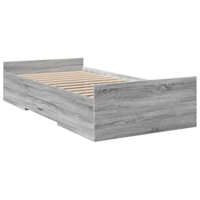 Image of vidaXL Small Single Bed Frame with Storage Drawers Grey Sonoma Engineered Wood, Plywood Slats, Contemporary Bedroom Furniture