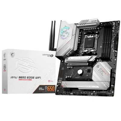 Image of MSI MPG B650 EDGE WIFI Motherboard, ATX Supports AMD Ryzen 9000 CPUs, AM5 14 phases DRPS CPU power 80A VRM, DDR5 Memory Boost 6600+MHz/OC, 2 x PCI E 4.0 x16, 1 M.2 Gen5, Gen4, Wi Fi 6E