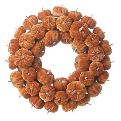 Image of Heaven Sends Rustic Brown Velvet Pumpkin Halloween Wreath (KAA059)