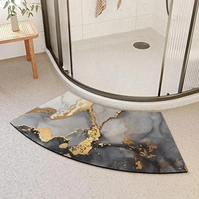 Image of MOTT 50 Fast Drying Corner Shower Mat,Non Slip Curved Bath Mat for Circular Shower,Soft Absorbent,Sector Carpet Bathroom,Comfotable Footmat/Pad, Pink