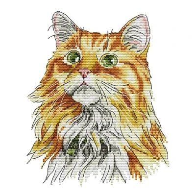 Image of Awesocrafts Cross Stitch Stamped Kits Cat Portrait Easy Patterns Stitching Embroidery Needlework Kit Supplies (Cat Portrait)